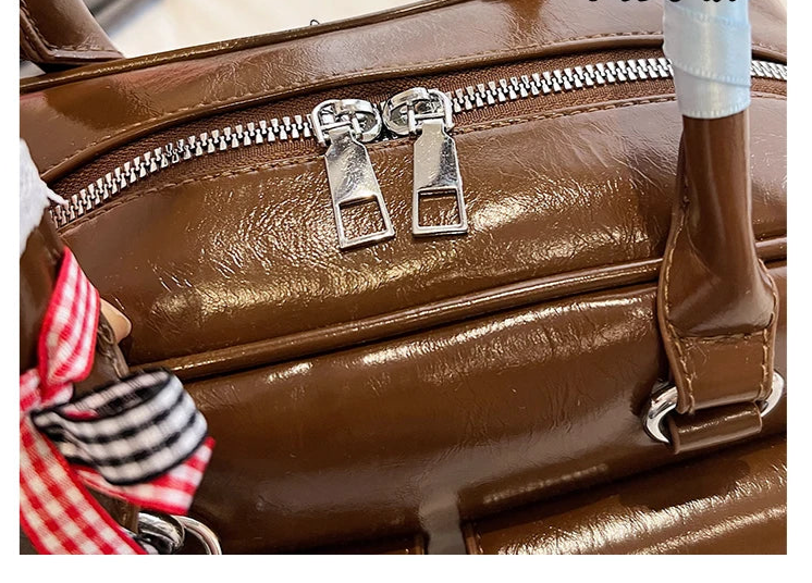 2025 Retro Leather Boston Bag – Women’s Shoulder Tote with Front Pockets