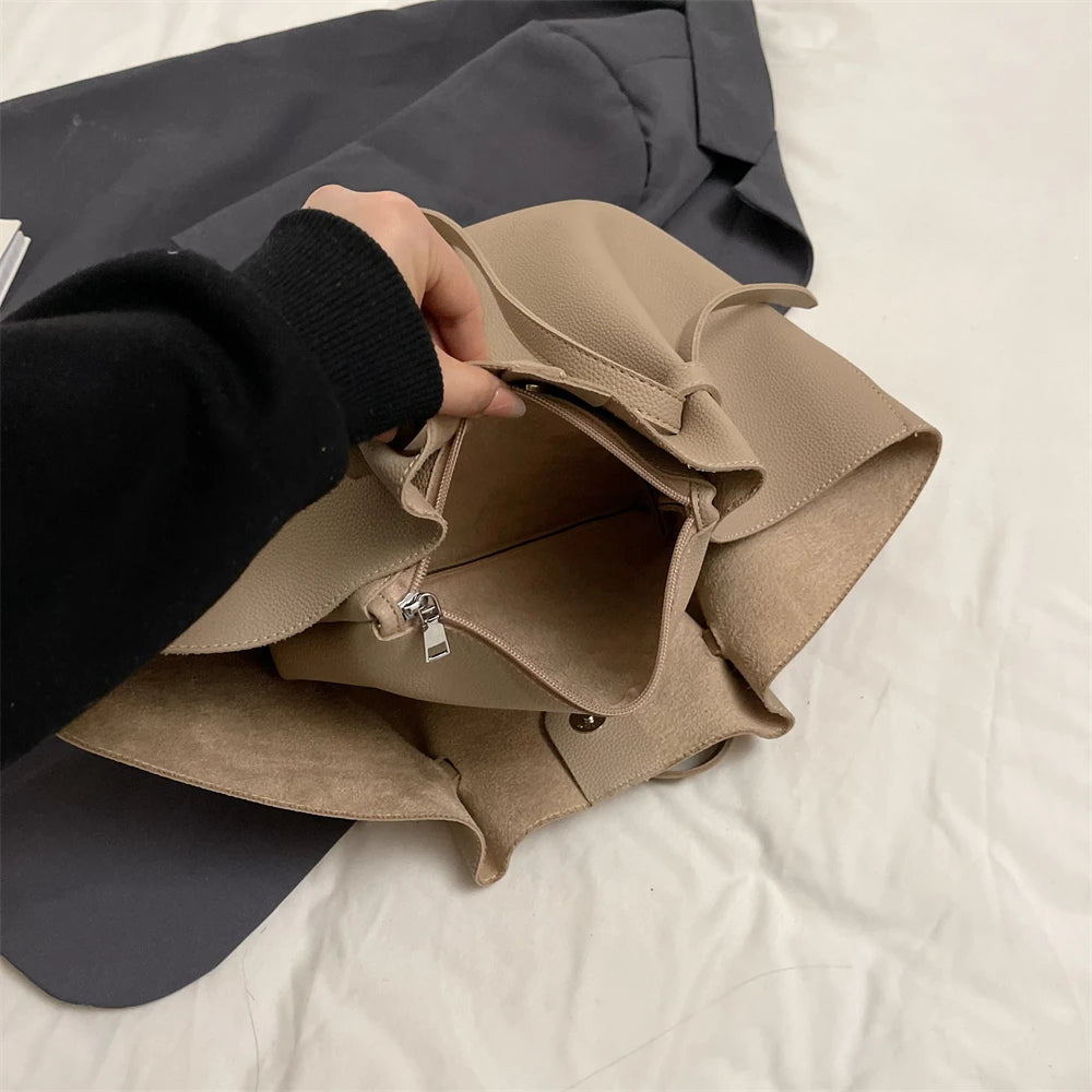 2-in-1 Shoulder Tote Bag – Soft PU Leather Handbag Set