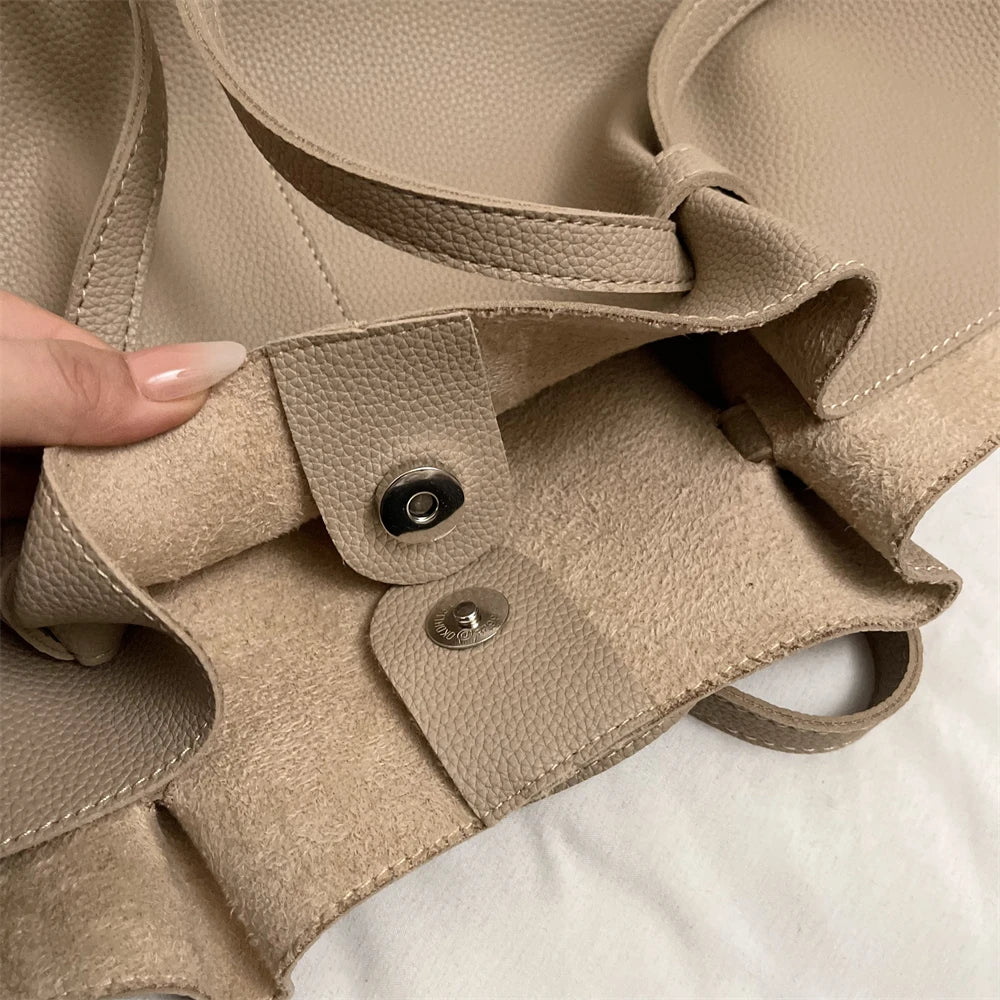 2-in-1 Shoulder Tote Bag – Soft PU Leather Handbag Set