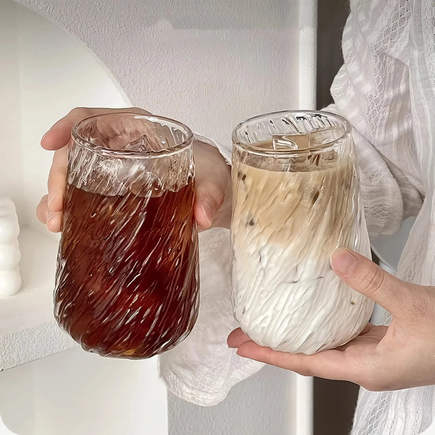 Striped Glass Mug – 400ml Elegant Coffee & Tea Cup