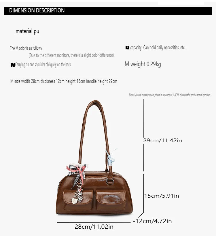 2025 Retro Leather Boston Bag – Women’s Shoulder Tote with Front Pockets
