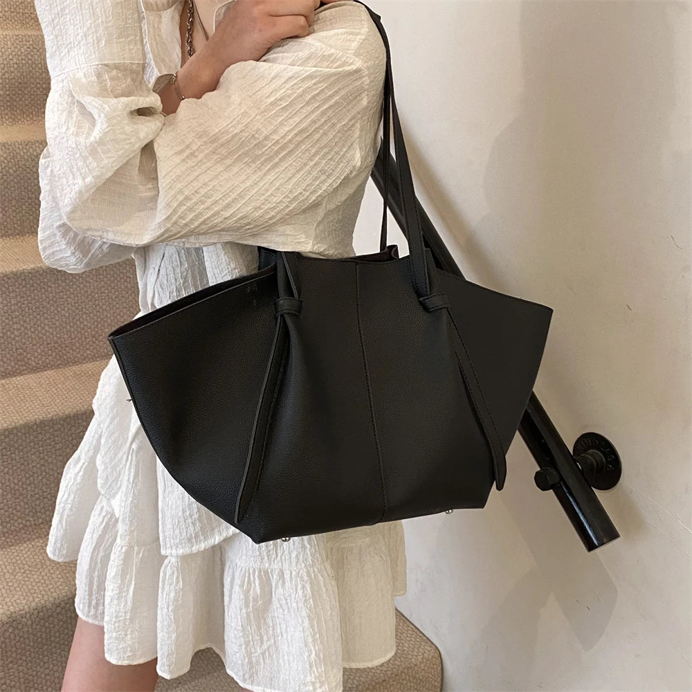 2-in-1 Shoulder Tote Bag – Soft PU Leather Handbag Set