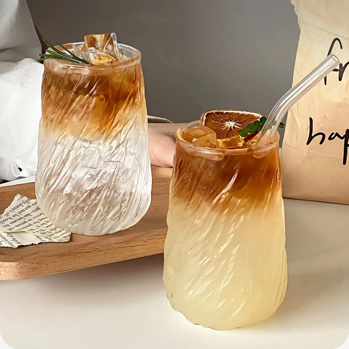 Striped Glass Mug – 400ml Elegant Coffee & Tea Cup