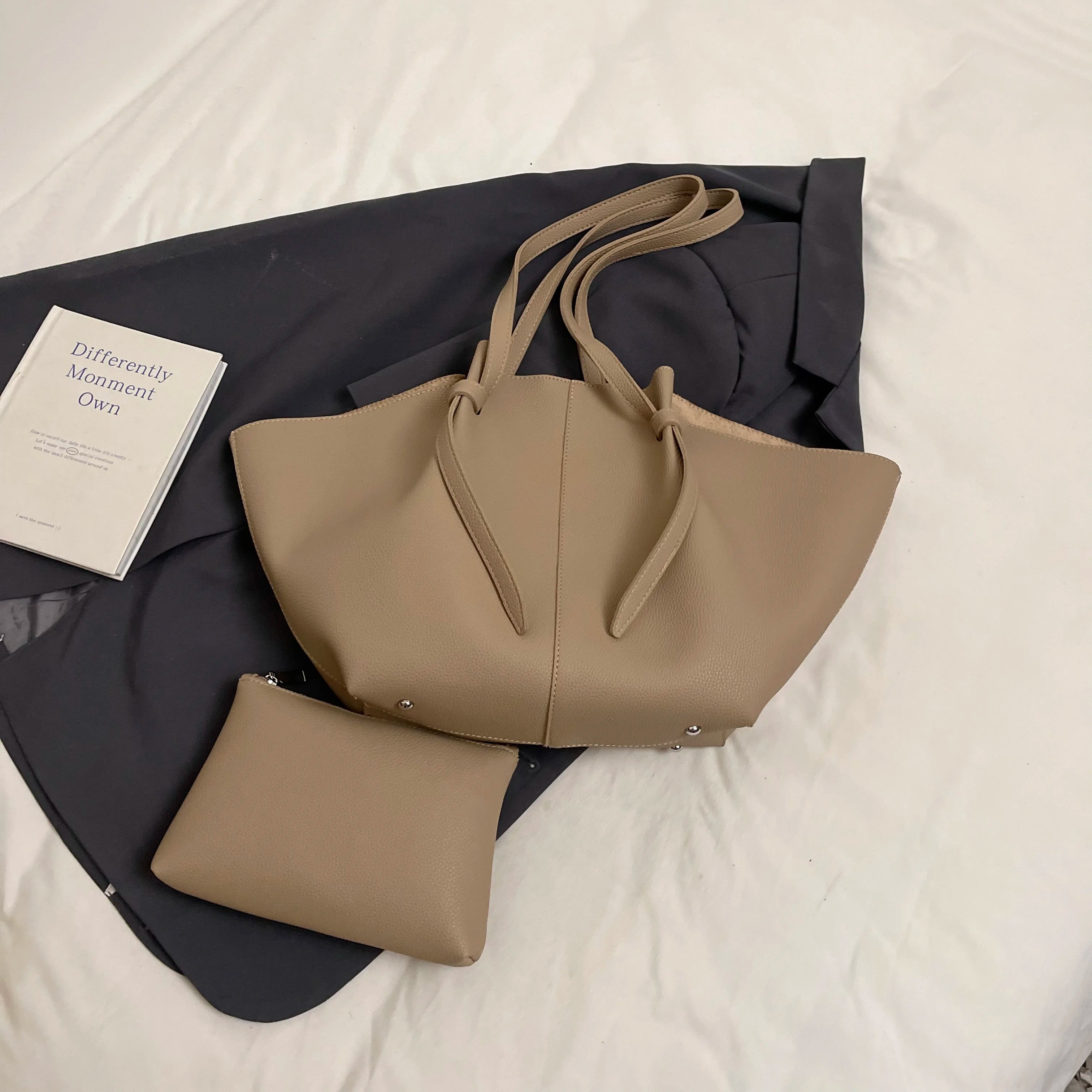 2-in-1 Shoulder Tote Bag – Soft PU Leather Handbag Set