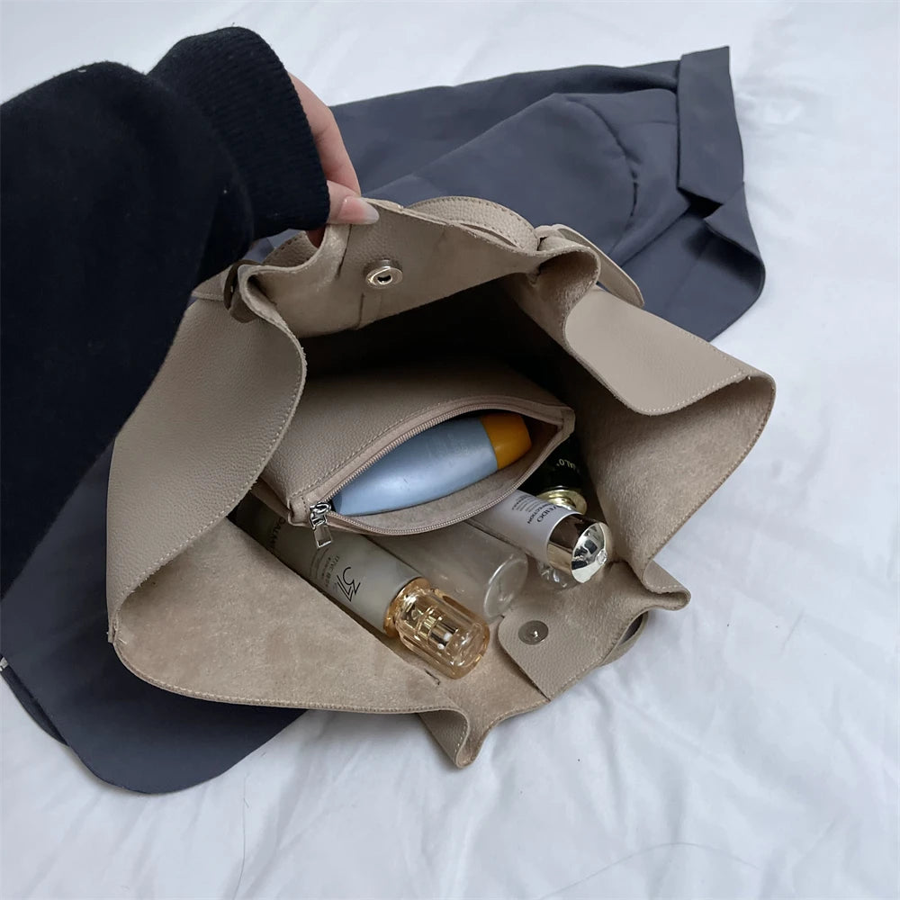 2-in-1 Shoulder Tote Bag – Soft PU Leather Handbag Set