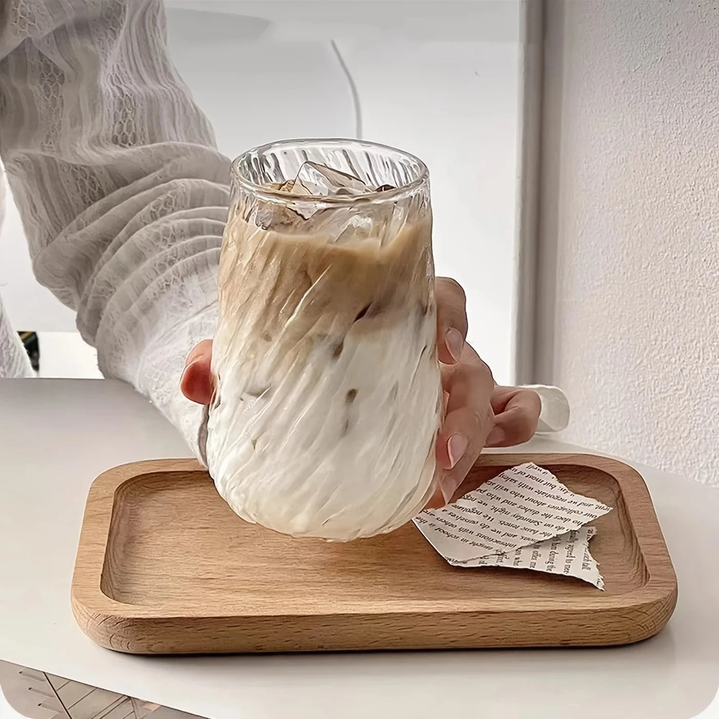 Striped Glass Mug – 400ml Elegant Coffee & Tea Cup