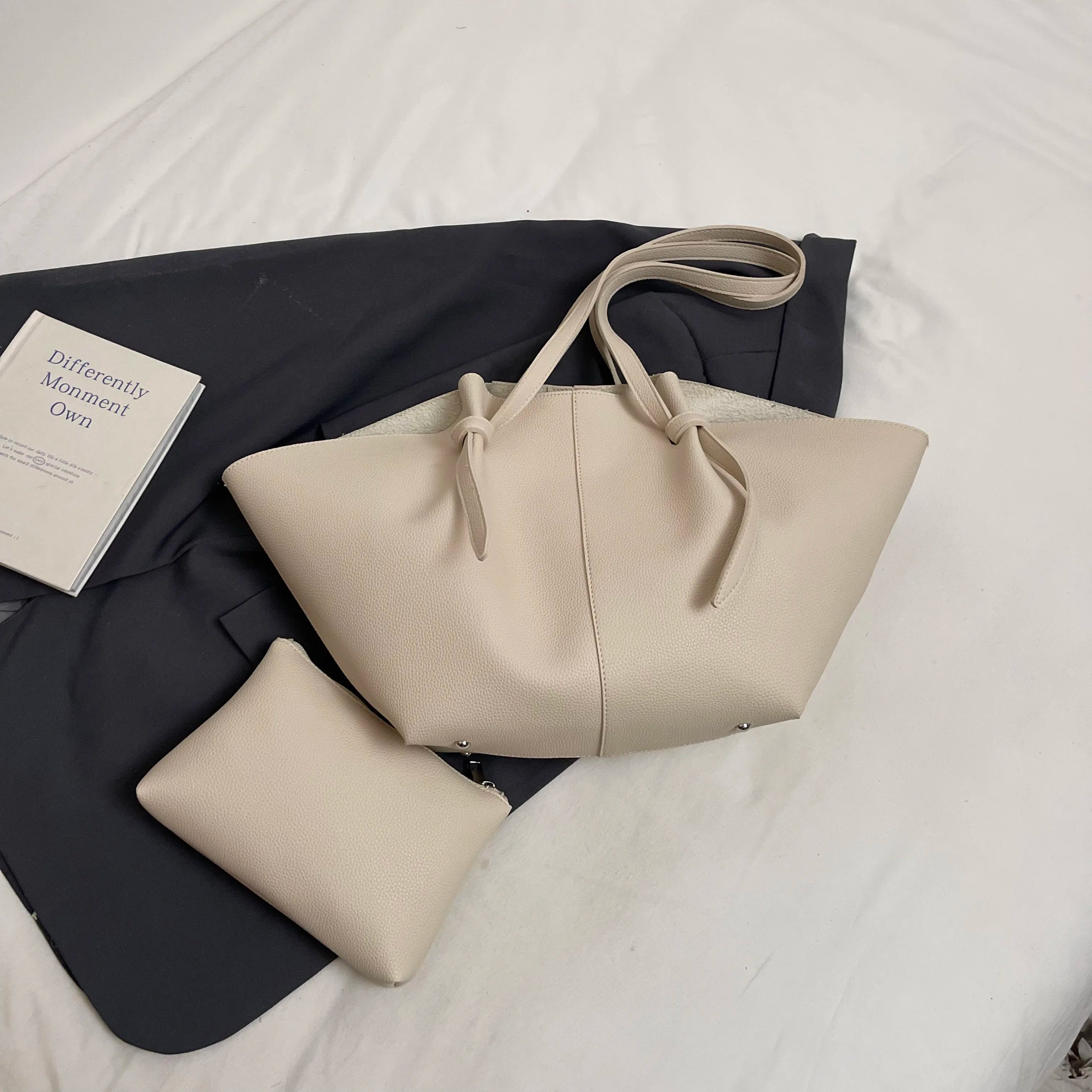 2-in-1 Shoulder Tote Bag – Soft PU Leather Handbag Set